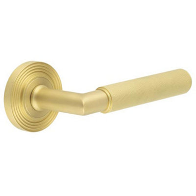B&Q -  Luxury Satin Brass Door Handle With Reeded Rose DesignSolid Brass Interior Handle