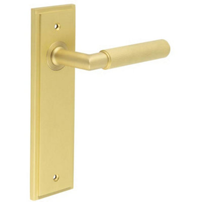 Loops Satin Brass Door Handle Latch Backplate For Elegant InteriorsSolid Brass Interior Handle