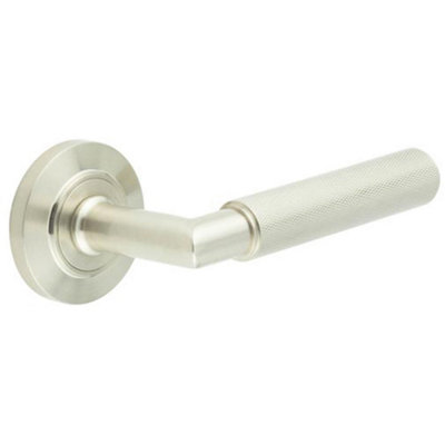 B&Q -  Satin Nickel Door Handle On Chamfered RoseLuxury Solid Brass DesignSolid Brass Interior Handle