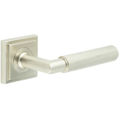 Loops Premium Satin Nickel Door Handle With Square Stepped DesignSolid Brass Interior Handle