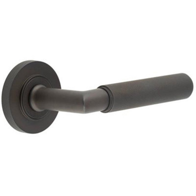 Loops LuxurySolid Brass Door Handle On Knurled Rose In Dark Bronze FinishSolid Brass Interior Handle