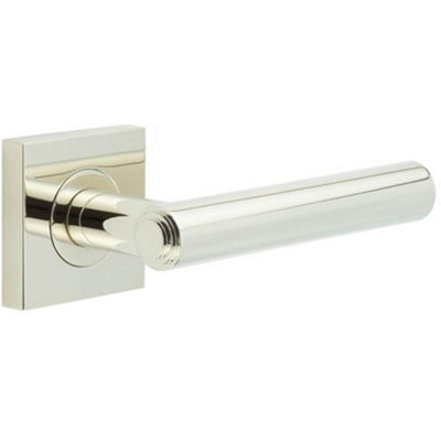 B&Q -  Elegant Square Plain Door Handle In Polished Nickel FinishSolid Brass Interior Handle