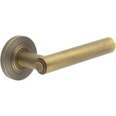 B&Q -  Elegant Antique Brass Door Handle With Chamfered Rose DesignSolid Brass Interior Handle