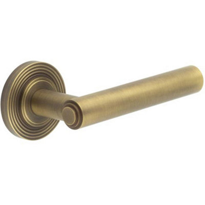 B&Q -  Antique Brass Door Handle With Reeded Rose DesignSolid Brass Interior Handle
