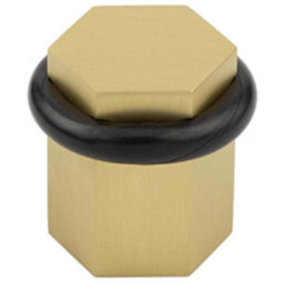 Loops Elegant Hexagonal Floor Mounted Doorstops In Satin Brass FinishSolid Brass & Rubber Stopper from B&Q