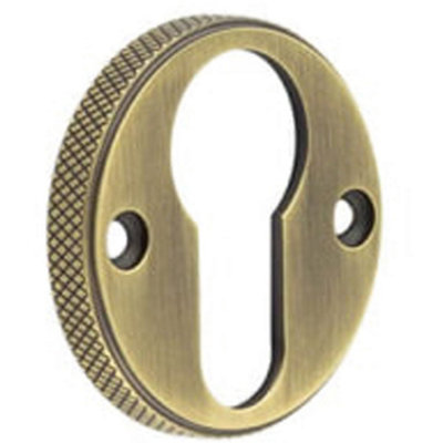 Loops Elegant Knurled Euro Profile Escutcheon In Antique Brass For Stylish DoorsSolid Brass Key Hole Cover from B&Q