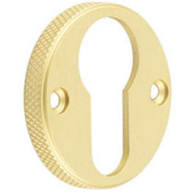 Loops Stylish Knurled Euro Profile Escutcheon In Satin Brass For Luxury DoorsSolid Brass Key Hole Cover from B&Q