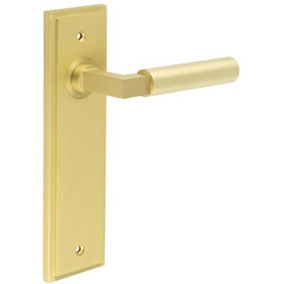Loops Stylish Satin Brass Door Handle Latch Backplate For Modern HomesSolid Brass Interior Lever