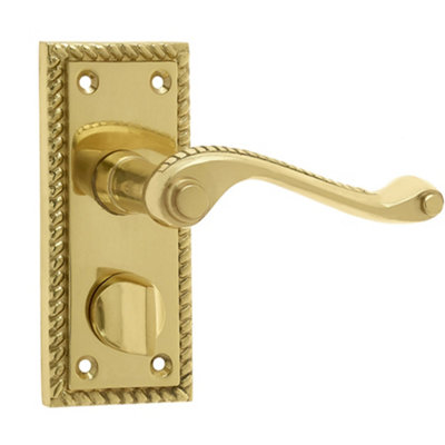 Loops Elegant Georgian Suite Door Handle With Privacy Plate In Polished BrassInterior Lever On Backplate