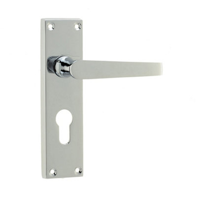 Loops Elegant Victorian Straight Door Handle In Polished Chrome For Euro Profile LocksInterior Lever On Backplate