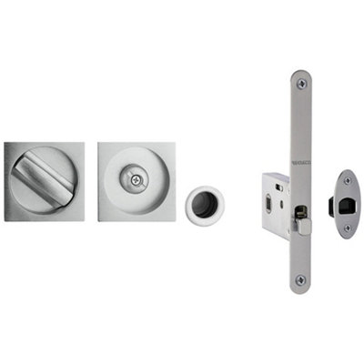 Loops Premium Satin Chrome Bathroom Lock With Square Furniture For 35-38mm DoorsDoor Lock from B&Q