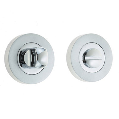 B&Q -  Premium Dual Turns & Releases 50mm Round Rose Polished Chrome And Satin Chrome Privacy LockDoor Handle