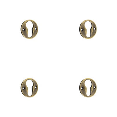 Loops 4 Pack Elegant 40mm Euro Profile Escutcheon In Antique Brass FinishSolid Brass Key Hole Cover from B&Q