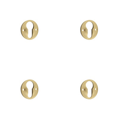 B&Q -  4 Pack Elegant 40mm Satin Brass Euro Profile Escutcheon For Luxury HomesSolid Brass Key Hole Cover