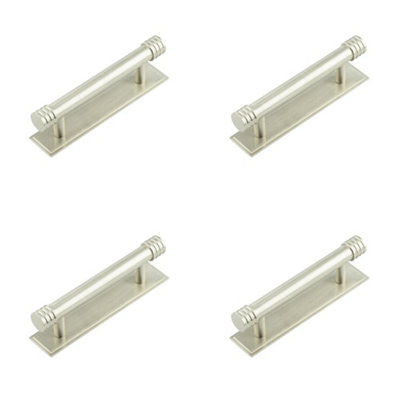 Loops 4 Pack Elegant Satin Nickel 96mm Cabinet Handle With Stepped Backplate For Modern InteriorsKitchen Drawer Pull Handle