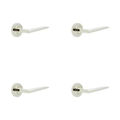 B&Q -  4 Pack Luxury Solid Brass Door Handle On Plain Rose In Polished Nickel FinishSolid Brass Interior Handle