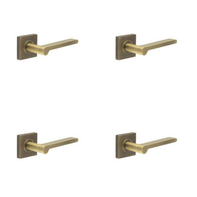 B&Q -  4 Pack Antique Brass Square Door Handle With Rose DesignSolid Brass Interior Handle