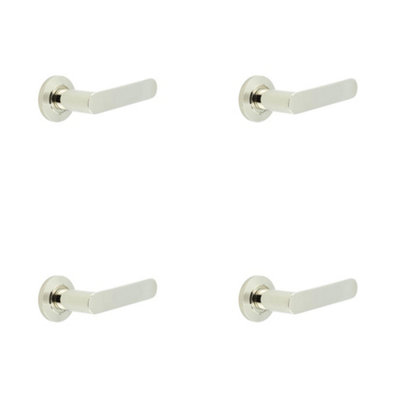 B&Q -  4 Pack Premium Chamfered Rose Door Handle In Polished Nickel FinishSolid Brass Interior Handle