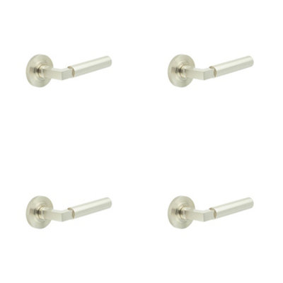 Loops 4 Pack Elegant Satin Nickel Knurled Door Handle With Rose DesignSolid Brass Interior Handle