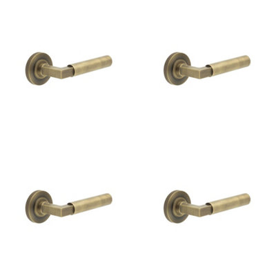 B&Q -  4 Pack Luxurious Antique Brass Door Handle On Knurled Rose For Elegant InteriorsSolid Brass Interior Handle
