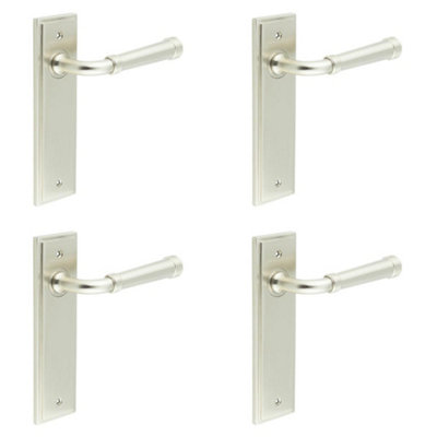 Loops 4 Pack Elegant Satin Nickel Door Handle Latch Backplate For Luxurious HomesSolid Brass Interior Handle
