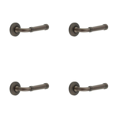 B&Q -  4 Pack Elegant Chamfered Rose Door Handle In Dark Bronze FinishSolid Brass Interior Handle