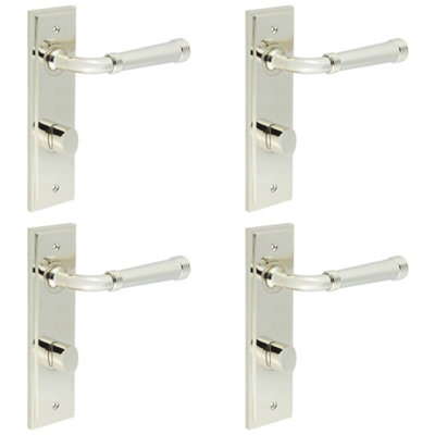 Loops 4 Pack Polished Nickel Bathroom Door Handle With Backplate And Turn ReleaseSolid BrassInterior Handle
