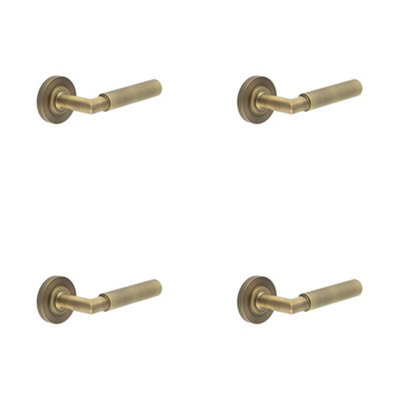 Loops 4 Pack Luxury Antique Brass Door Handle On Plain Rose With Knurled DetailingSolid Brass Interior Handle