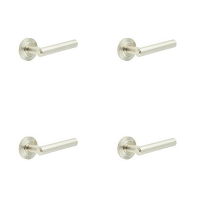 B&Q -  4 Pack Luxurious Satin Nickel Door Handle With Chamfered Rose DesignSolid Brass Interior Handle