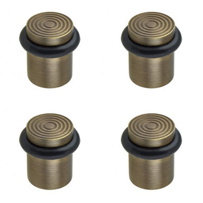 Loops 4 Pack Elegant Reeded Door Stops In Antique Brass FinishSolid Brass & Rubber Stopper from B&Q
