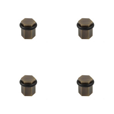 Loops 4 Pack Antique Brass Hexagonal Floor Door Stops For Stylish InteriorsSolid Brass & Rubber Stopper from B&Q