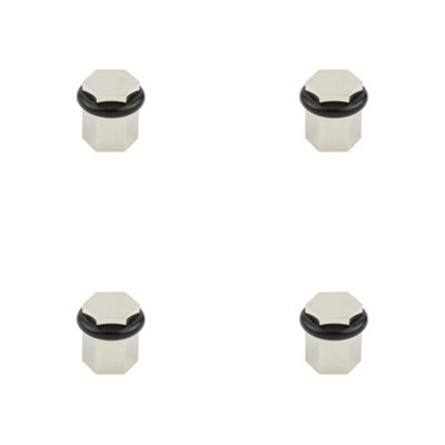 Loops 4 Pack Elegant Hexagonal Floor Mounted Doorstops In Polished Nickel FinishSolid Brass & Rubber Stopper from B&Q