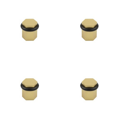 Loops 4 Pack Elegant Hexagonal Floor Mounted Doorstops In Satin Brass FinishSolid Brass & Rubber Stopper from B&Q