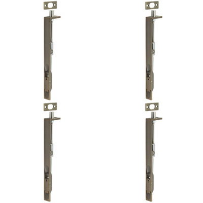 Loops 4 Pack Antique Brass Stainless Steel Flush Bolts 203mm X 20mm Square Forend from B&Q