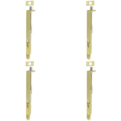 Loops 4 Pack Durable Satin Brass Lever Action Flushbolts With Radiused Forend 203mm X 20mm from B&Q