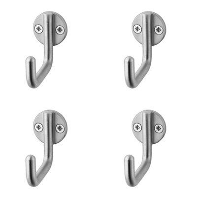 B&Q -  4 Pack Premium Satin Stainless Steel Single Robe Hook 55mm For Bathroom Or ClosetWall Mounted Clothing Hook