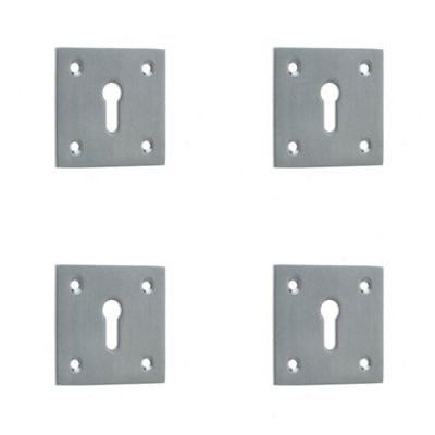 Loops 4 Pack Satin Chrome Square Door Escutcheon 50X50mm For Enhanced SecurityKey Hole Cover from B&Q