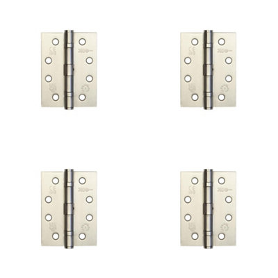 Loops 4 Pack Durable Grade 11 Satin Nickel Steel Ball Bearing Hinge 102X76mm For Heavy-Duty DoorsDoor Hinges from B&Q
