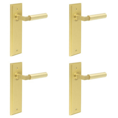 Loops 4 Pack Stylish Satin Brass Door Handle Latch Backplate For Modern HomesSolid Brass Interior Lever