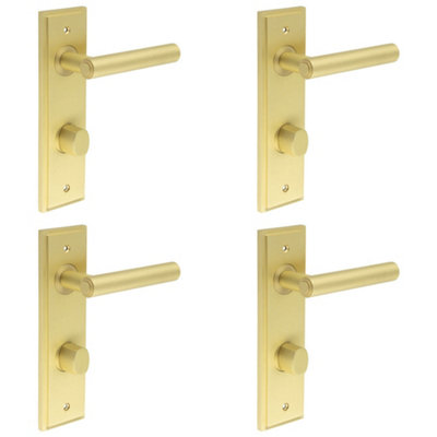 B&Q -  4 Pack Satin Brass Bathroom Door Handle With Turn Release And BackplateSolid Brass Interior Lever
