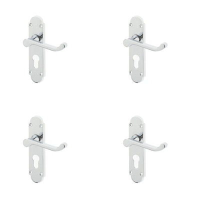 Loops 4 Pack Contemporary Suite Door Handle In Polished Chrome With Euro Profile LockplateInterior Lever On Backplate