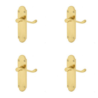 Loops 4 Pack Elegant Suite Door Handle On Latchplate In Polished Brass FinishInterior Lever On Backplate