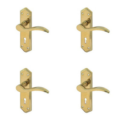 Loops 4 Pack Stylish Pvd Brass Suite Door Handle With Lockplate For Modern InteriorsInterior Lever On Backplate from B&Q