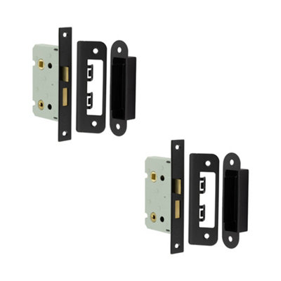 Loops 2 Pack Premium Black Bathroom Locks With Square Forend And Radiused Strike Plate65mmDoor Lock