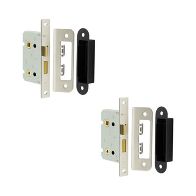 Loops 2 Pack Premium Bathroom Locks With Square Forend And Radiused Strike Plate In 65mm Nickel FinishDoor Lock