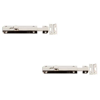 Loops 2 Pack Premium Architectural Slide Door Bolts In Polished Nickel 150X35mmDoor Bolt Lock from B&Q