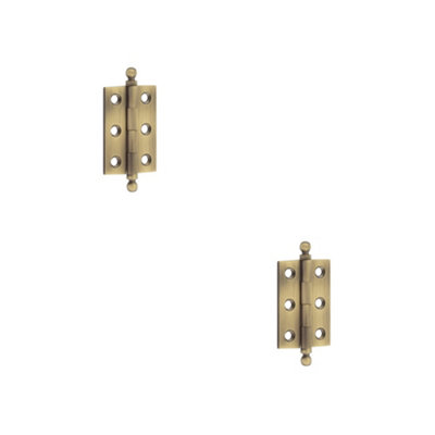 Loops 2 Pack Elegant Antique Brass Finial Hinge 50X35mm For Cabinet DoorsSolid BrassDoor Hinges from B&Q
