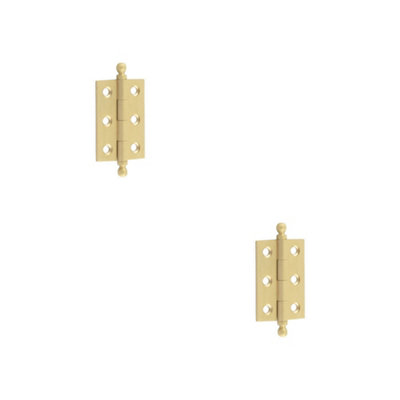 Loops 2 Pack Elegant Satin Brass Finial Hinge 50X35mm For Cabinet DoorsSolid BrassDoor Hinges from B&Q