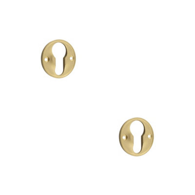 B&Q -  2 Pack Elegant 40mm Satin Brass Euro Profile Escutcheon For Luxury HomesSolid Brass Key Hole Cover
