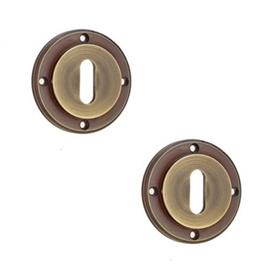 Loops 2 Pack Antique Brass Standard Keyway Escutcheons With No Rose DesignSolid Brass Key Hole Cover from B&Q